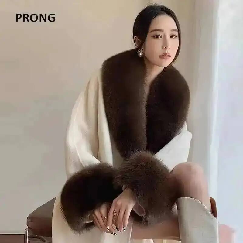 Shawl Wrap Winter - 100% Real Fox Fur Collar Winter