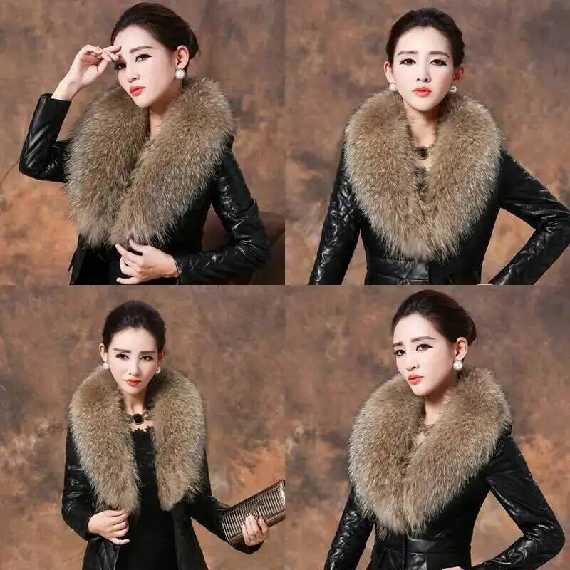 Natural Raccoon Fur Collar Rea - Shawl Wrap Winter 评论和价格