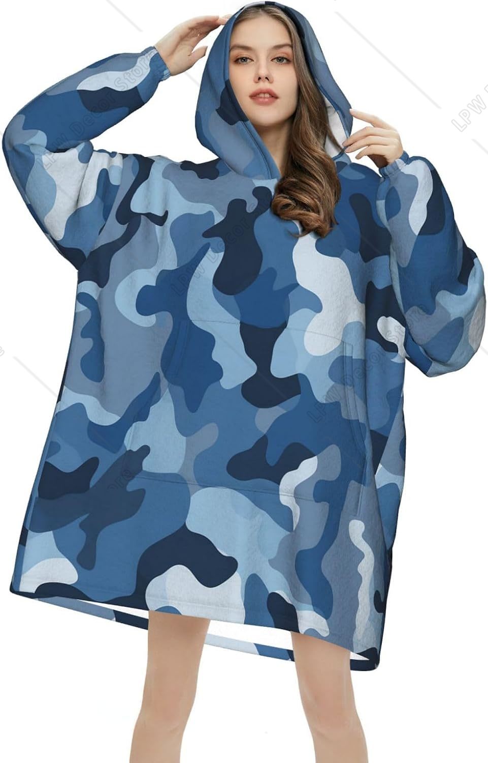 Classic Blue Camo Wearable Bla - Sherpa Hoodie Fleece 评论和价格