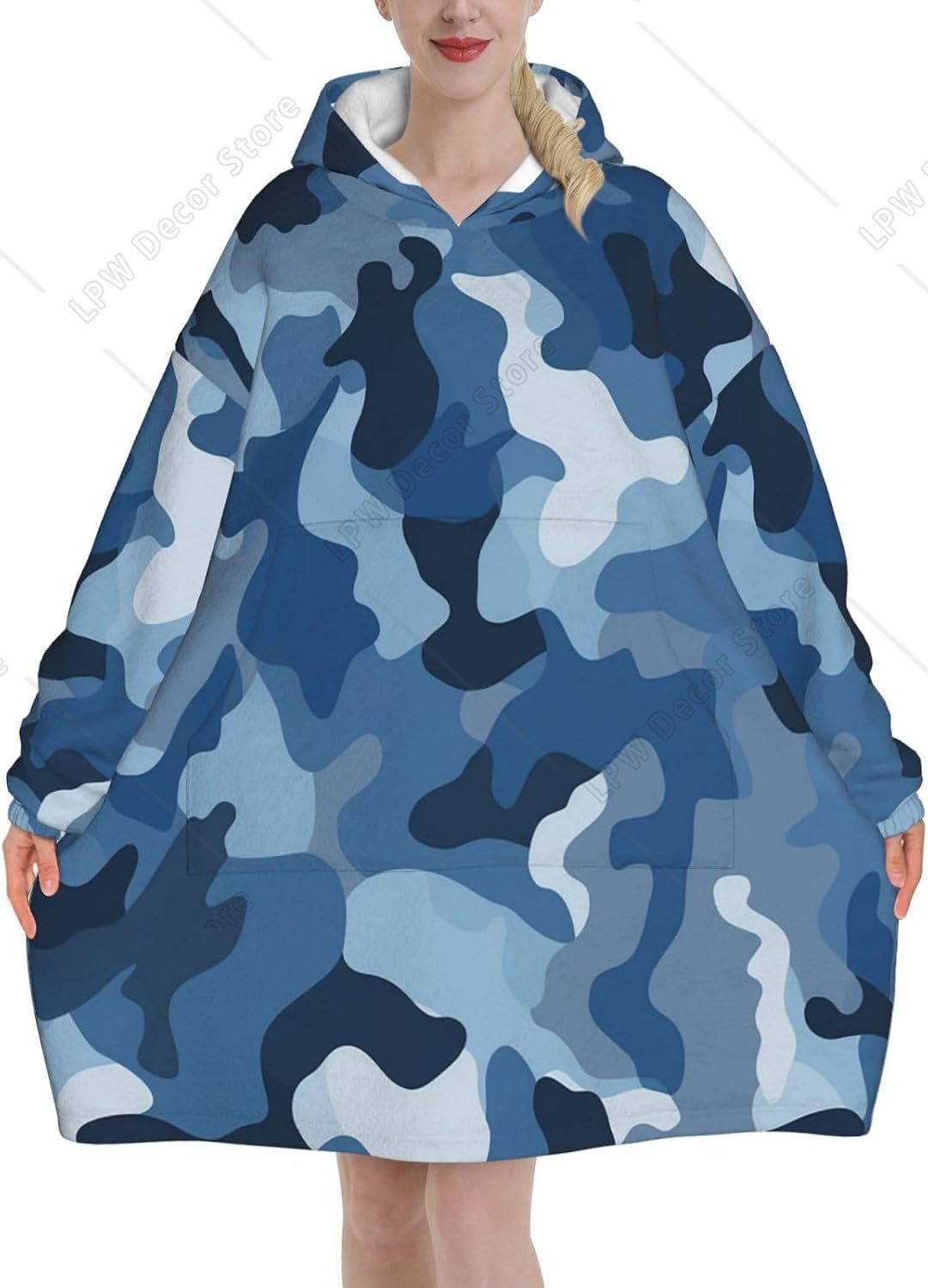 Classic Blue Camo Wearable Bla - Sherpa Hoodie Fleece 评论和价格