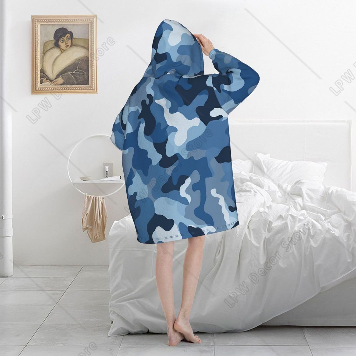 Classic Blue Camo Wearable Bla - Sherpa Hoodie Fleece 评论和价格