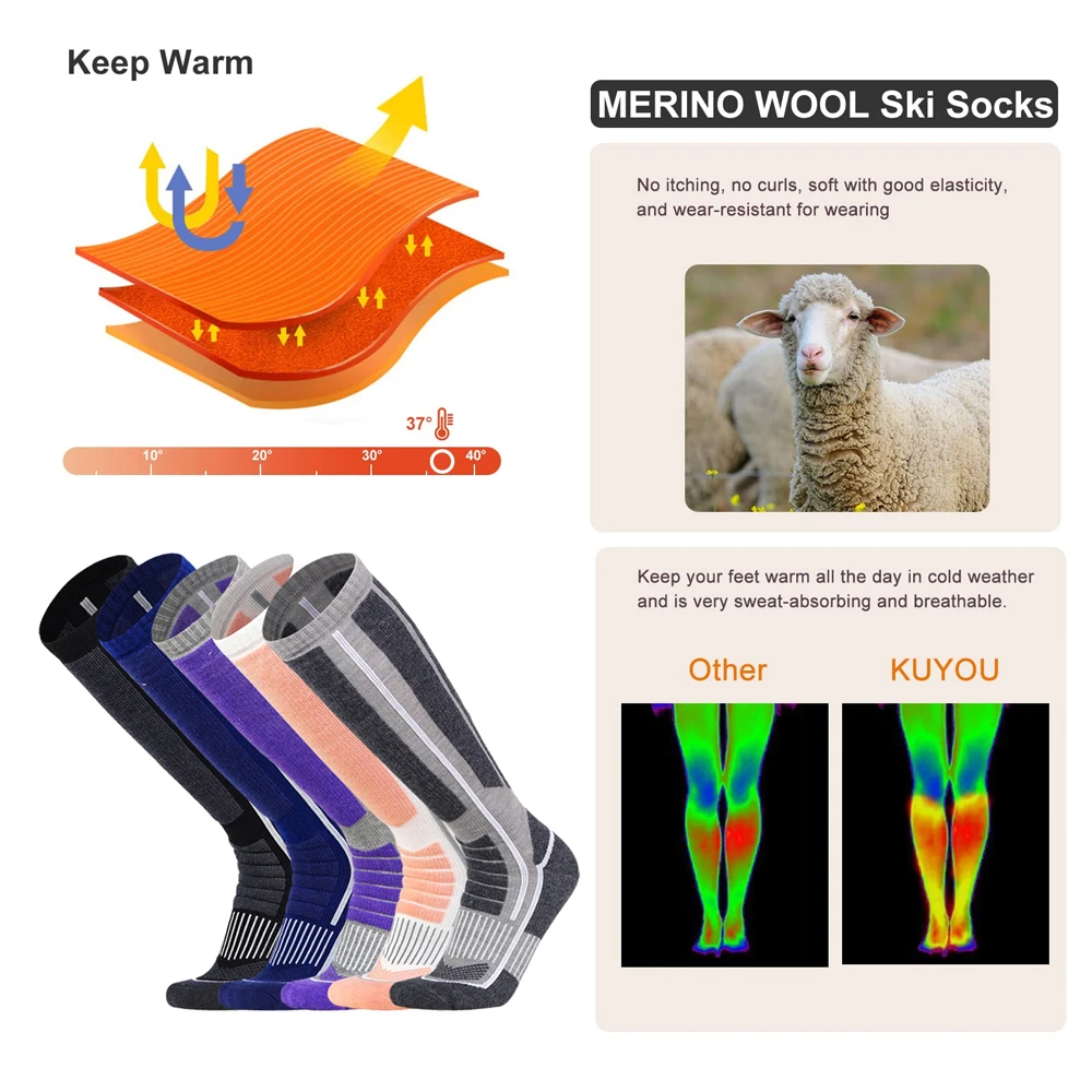 XQQMXX 1Pair Ski Socks Skiing  - Thermal Sock Wool 评论和价格