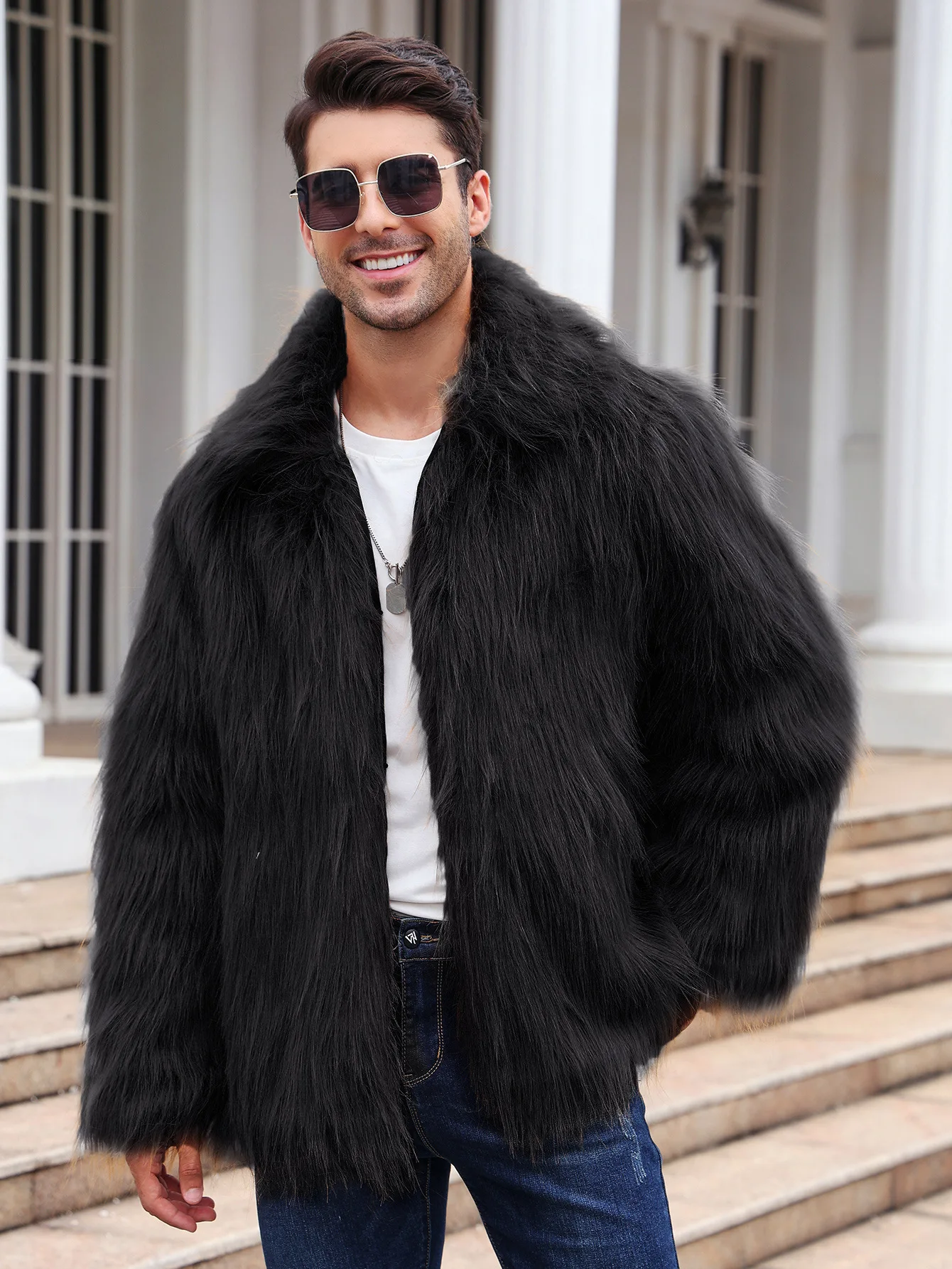 Men Faux Fox Fur Jacket Coat W - Down Jacket Packable 评论和价格